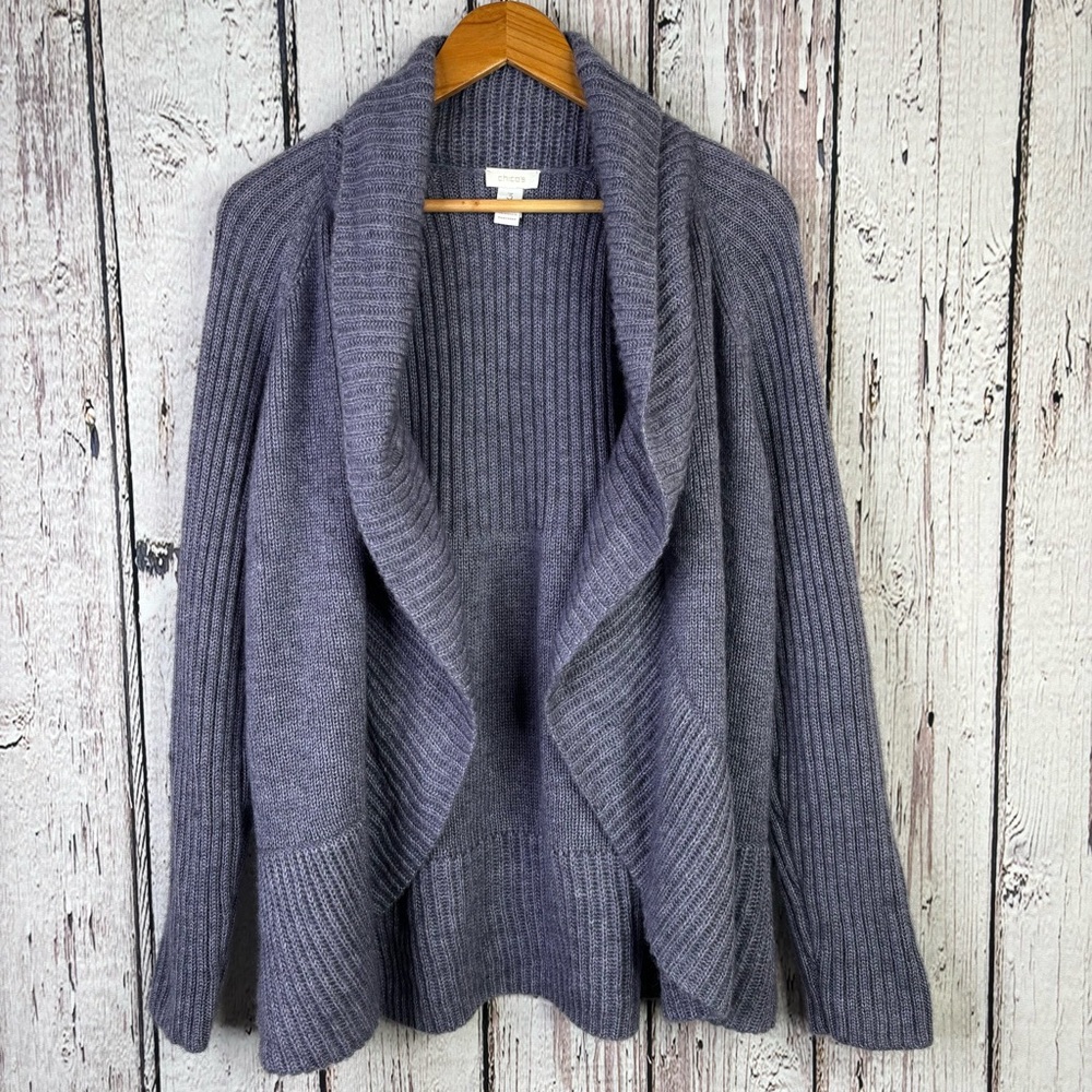 Chico’s‎ 3|XL Open Front Purple Wool Mohair Blend Cardigan Sweater Shawl Collar